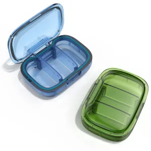 2 Pack 3 Compartment Small Pill Box, Moisture Proof Pill Case, Travel Pill Organizer for Pocket Purse, Daily Portable Medicine Vitamin Box, Fish Oil Box, Supplement Box Green blue