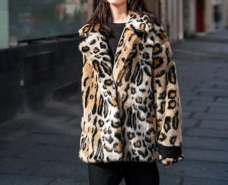 8GIRLS ANIMAL PRINT FAUX FUR COAT