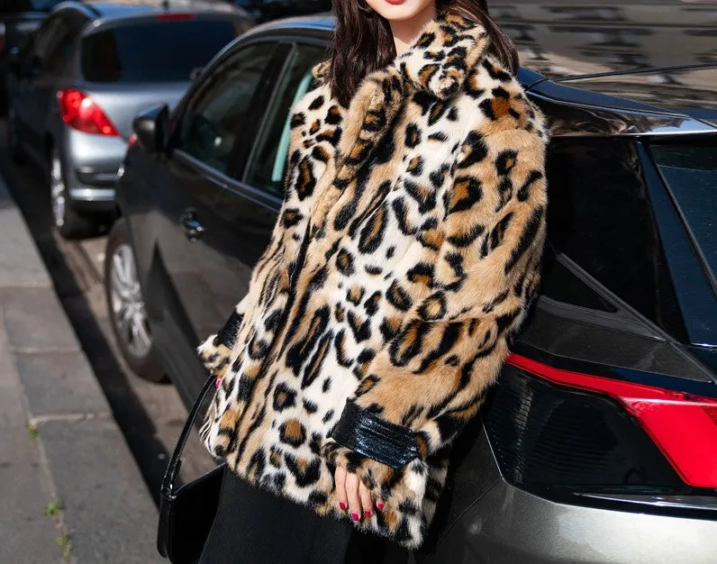 8GIRLS ANIMAL PRINT FAUX FUR COAT