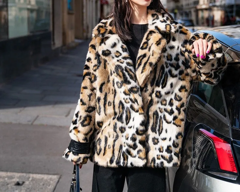 8GIRLS ANIMAL PRINT FAUX FUR COAT