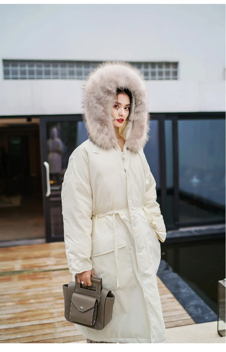 8GIRLS DESIGN CURVE LONGLINE PARKA WITH FAUX FUR COLLAR