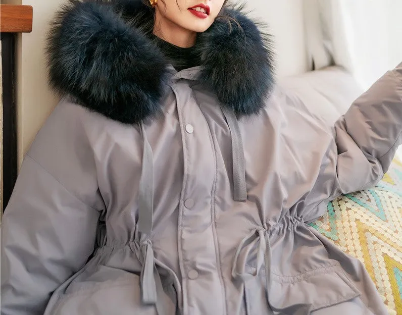 8GIRLS DESIGN CURVE LONGLINE PARKA WITH FAUX FUR COLLAR