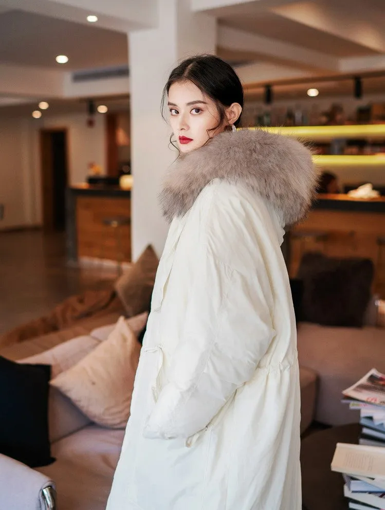 8GIRLS DESIGN CURVE LONGLINE PARKA WITH FAUX FUR COLLAR