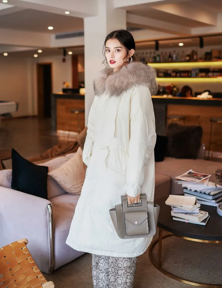 8GIRLS DESIGN CURVE LONGLINE PARKA WITH FAUX FUR COLLAR