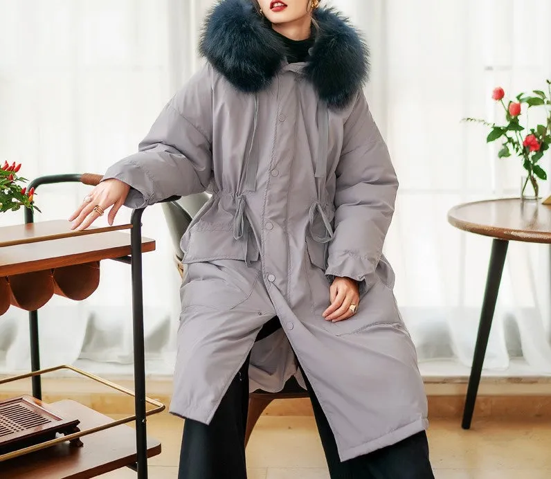 8GIRLS DESIGN CURVE LONGLINE PARKA WITH FAUX FUR COLLAR