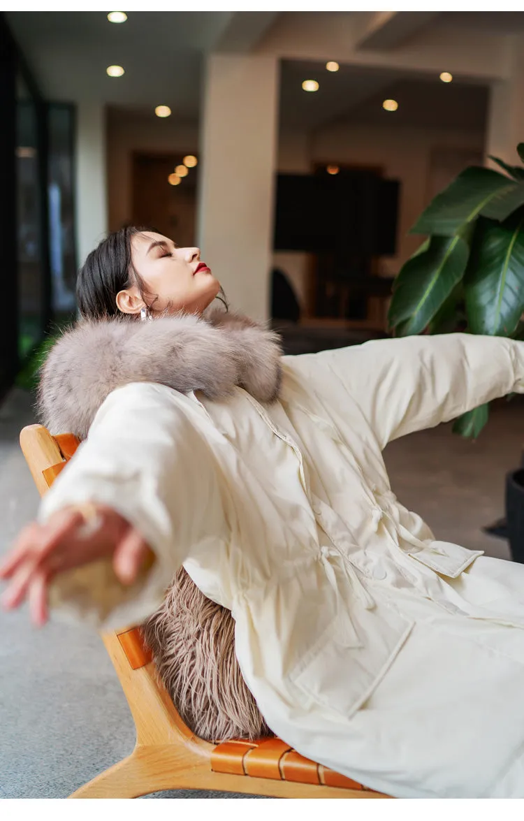 8GIRLS DESIGN CURVE LONGLINE PARKA WITH FAUX FUR COLLAR