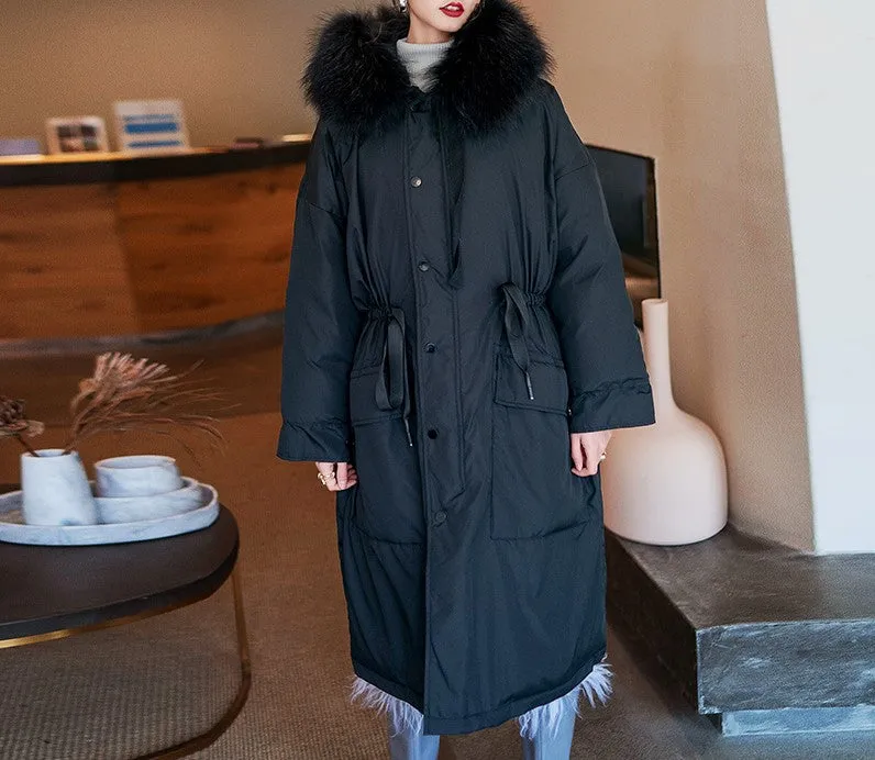 8GIRLS DESIGN CURVE LONGLINE PARKA WITH FAUX FUR COLLAR