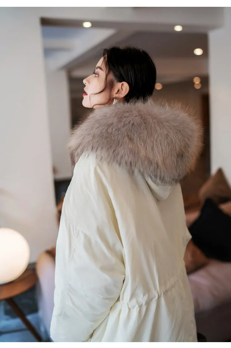 8GIRLS DESIGN CURVE LONGLINE PARKA WITH FAUX FUR COLLAR