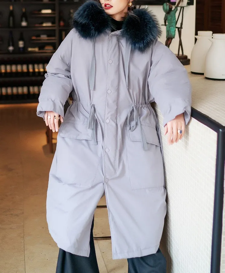 8GIRLS DESIGN CURVE LONGLINE PARKA WITH FAUX FUR COLLAR