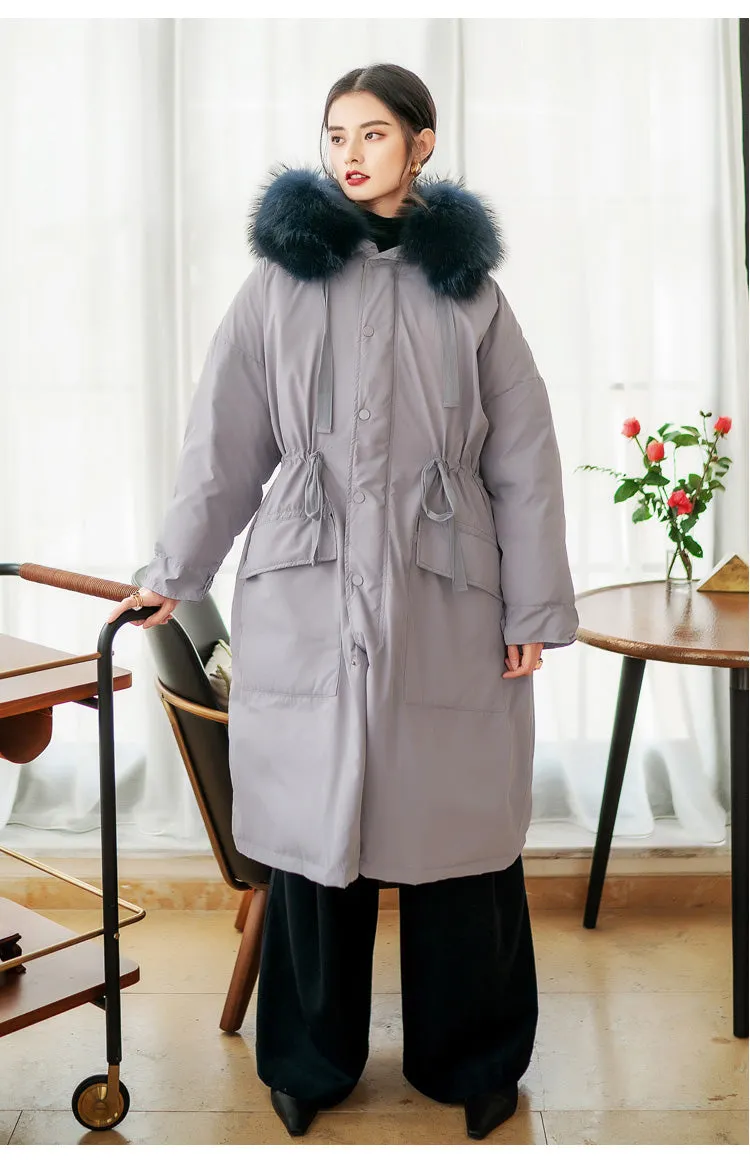 8GIRLS DESIGN CURVE LONGLINE PARKA WITH FAUX FUR COLLAR
