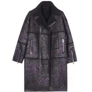 8GIRLS DESIGN FAUX LEATHER COAT WITH BORG LINING IN BLACK