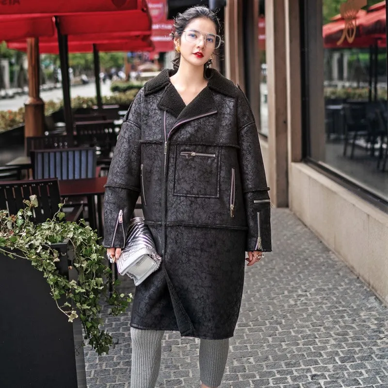 8GIRLS DESIGN FAUX LEATHER COAT WITH BORG LINING IN BLACK