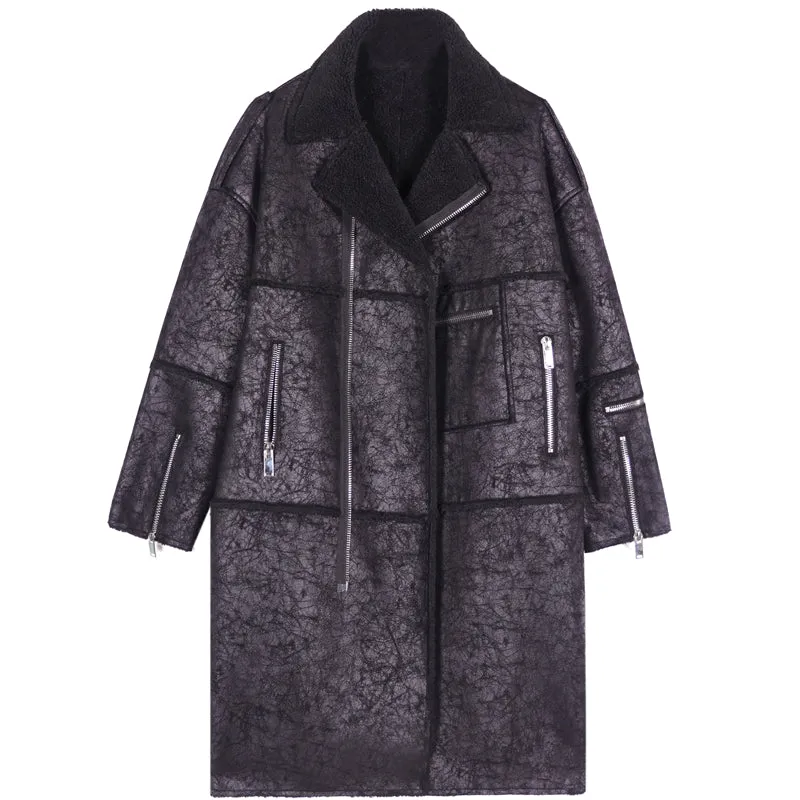 8GIRLS DESIGN FAUX LEATHER COAT WITH BORG LINING IN BLACK