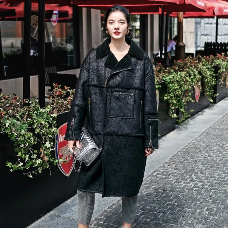 8GIRLS DESIGN FAUX LEATHER COAT WITH BORG LINING IN BLACK