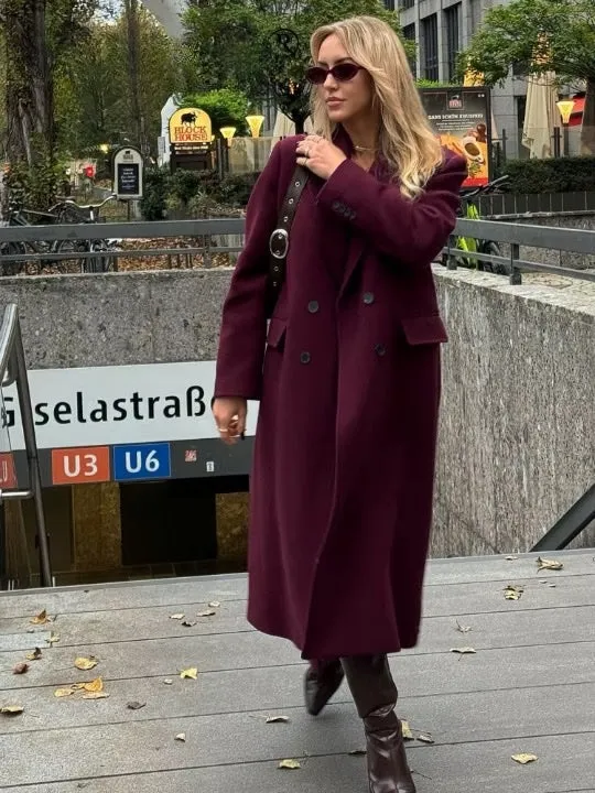 Aideen Burgundy Woolen Maxi Coat