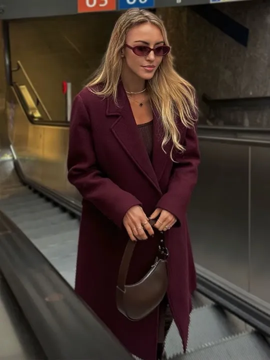 Aideen Burgundy Woolen Maxi Coat