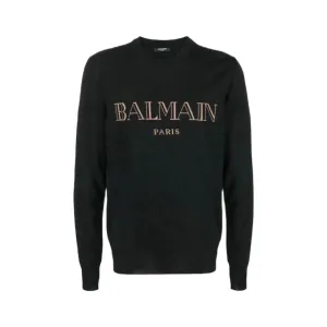 BALMAIN PARIS MERINO CREWNECK BLACK/CAMEL