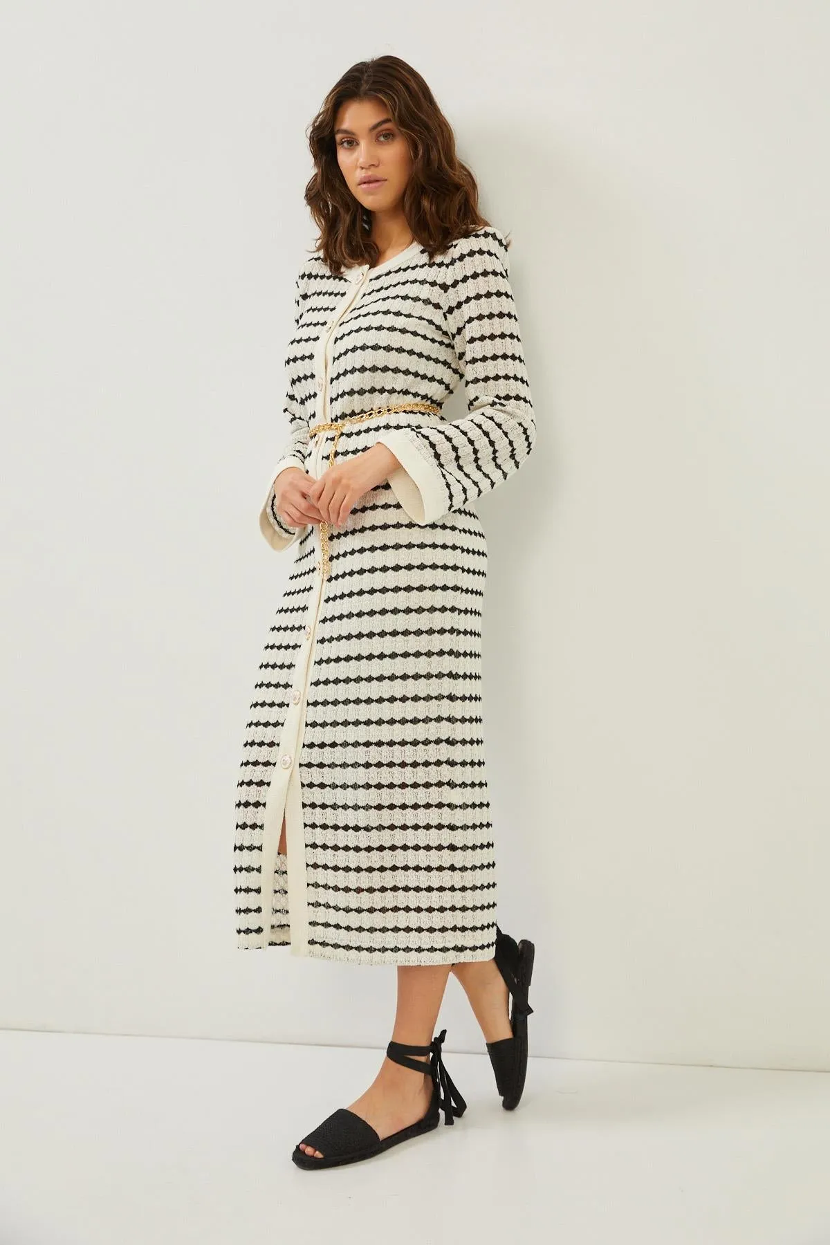 Black/Ecru Knitwear Maxi Dress