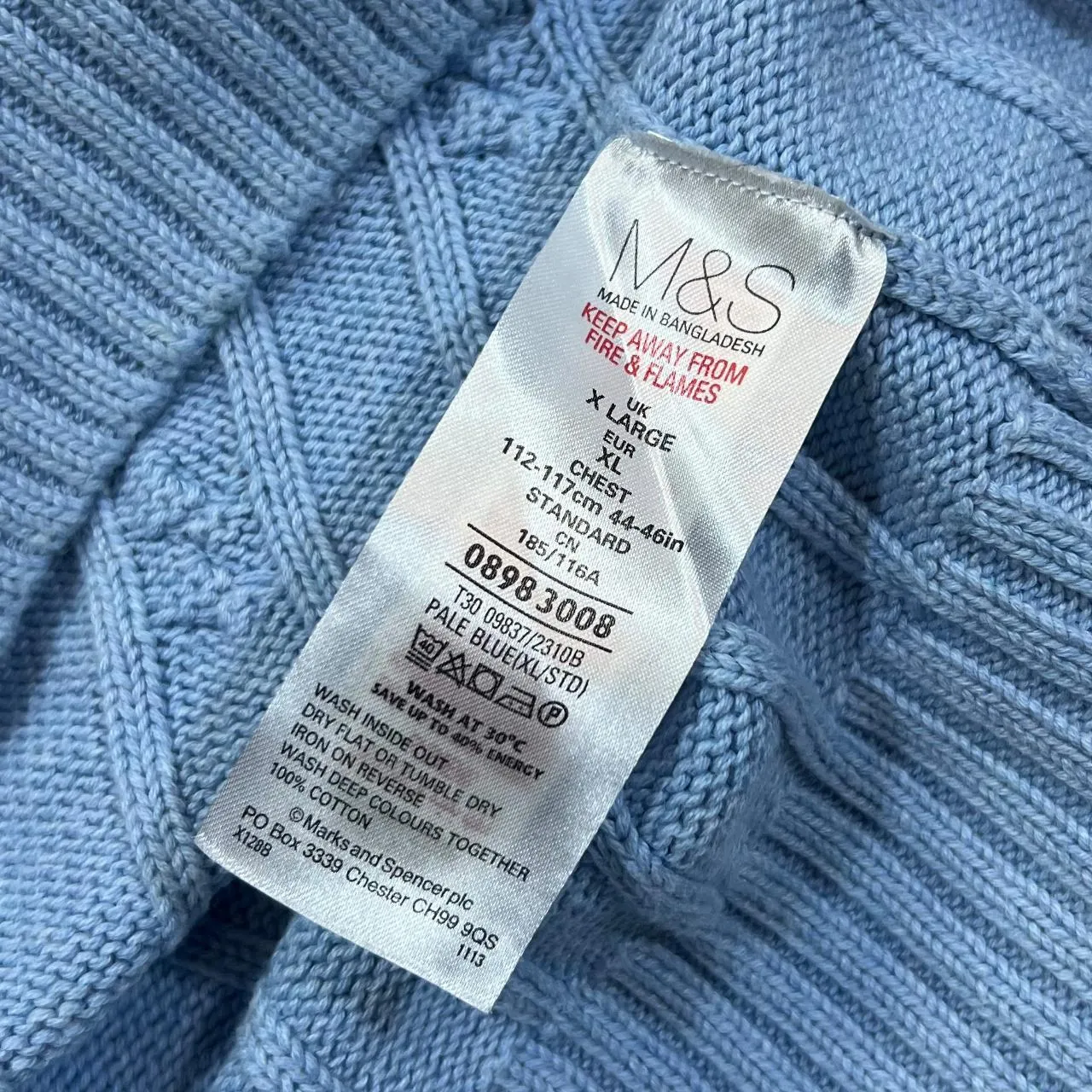 BLUE HARBOUR Marks & Spencer Classic Cotton Cable Knit Crewneck Sweater Jumper