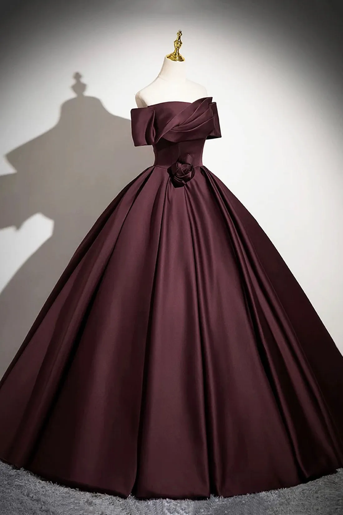 Burgundy Satin Floor Length Formal Dress, Elegant A-Line Party Gown