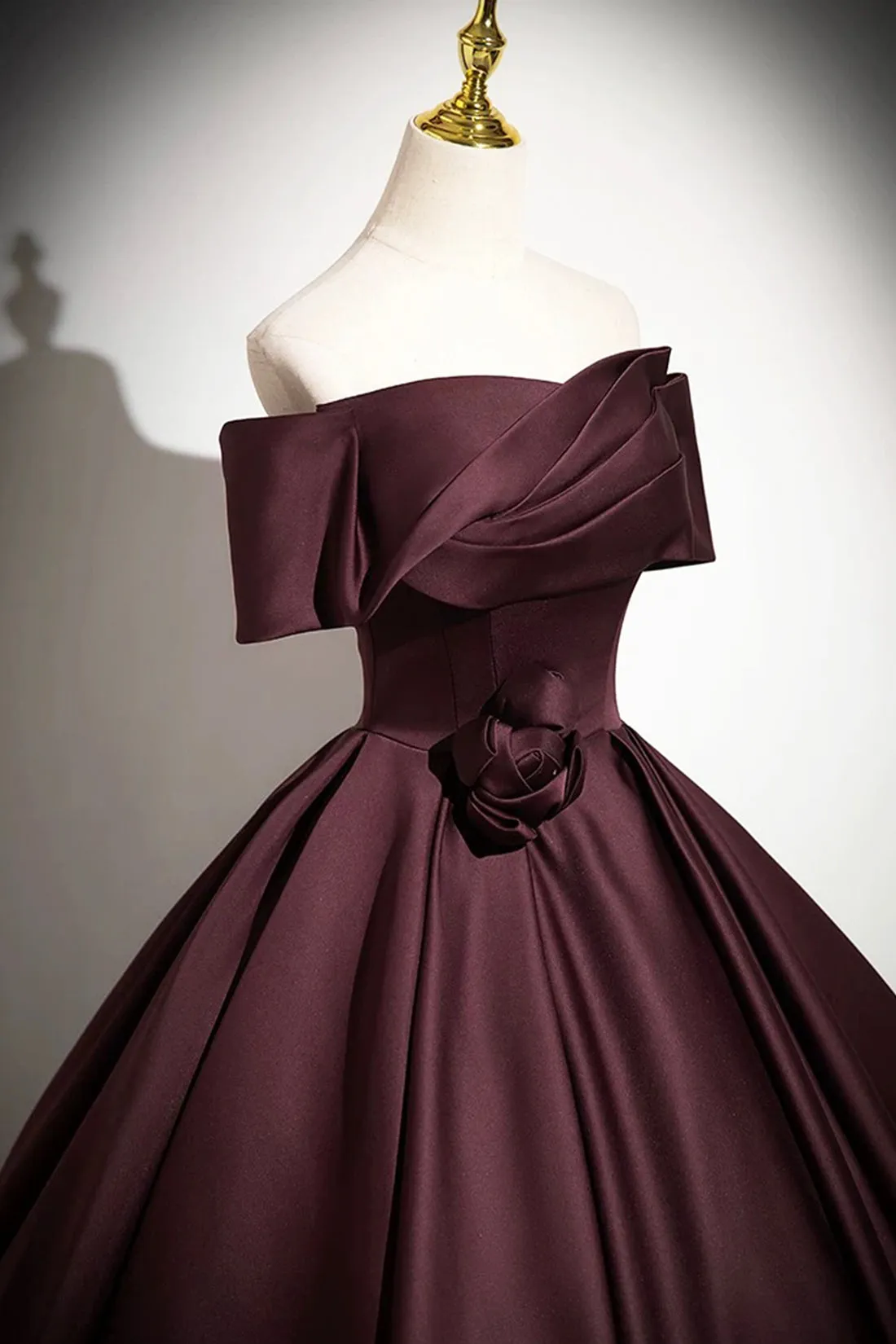 Burgundy Satin Floor Length Formal Dress, Elegant A-Line Party Gown