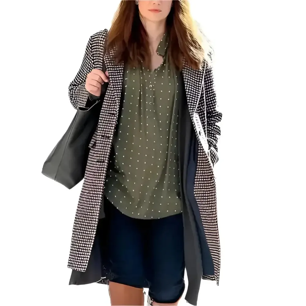 Checkered Inventing Anna Chlumsky Coat - Stylish & Elegant
