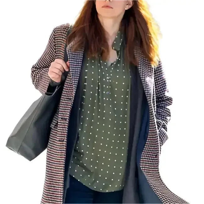 Checkered Inventing Anna Chlumsky Coat - Stylish & Elegant