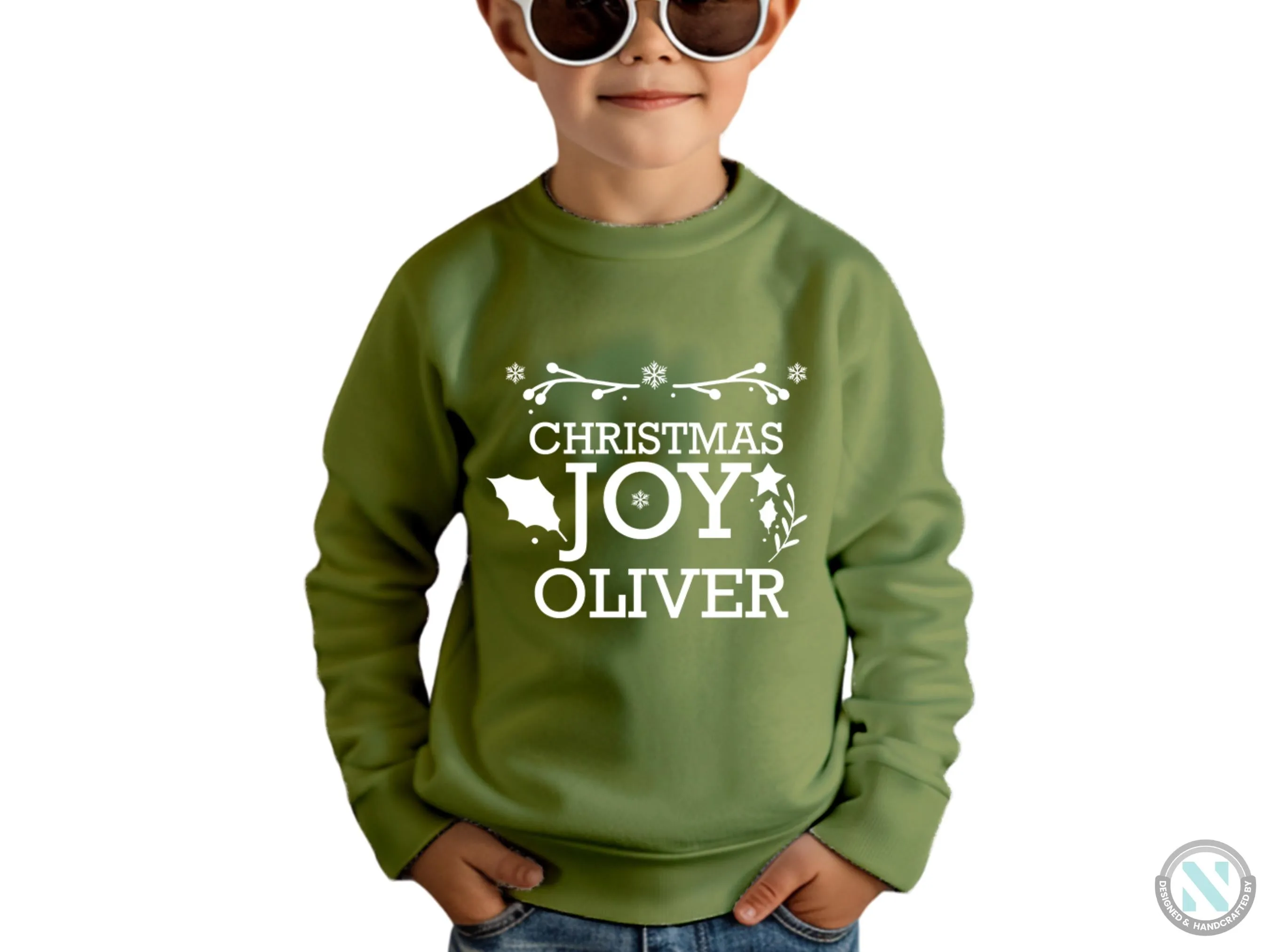 Christmas Joy Personalized Name Winter Sweatshirt Gift for Toddler Boys