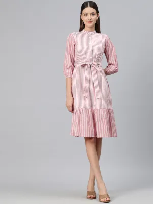 Cottinfab Women Striped Puff Sleeve A-Line Dress