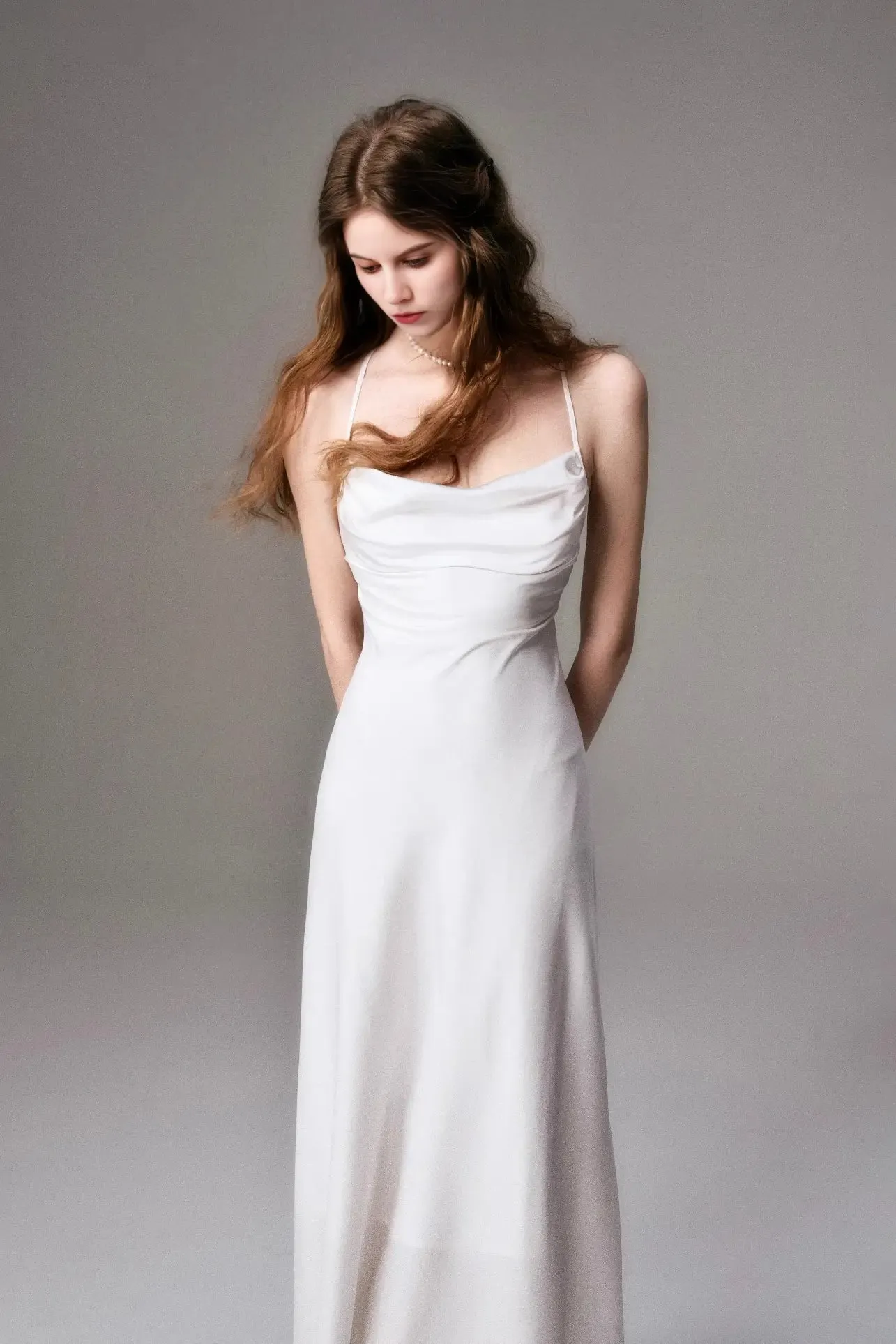 Cowl Neck Backless Maxi Dress with Acetate Satin