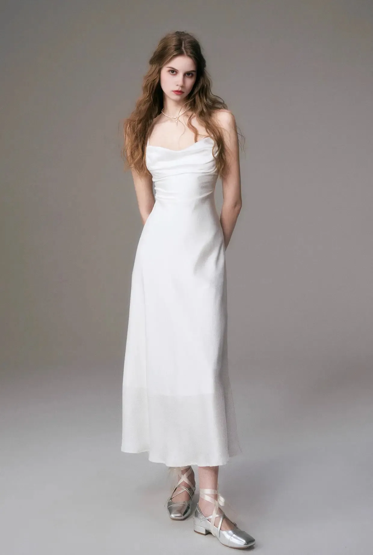 Cowl Neck Backless Maxi Dress with Acetate Satin