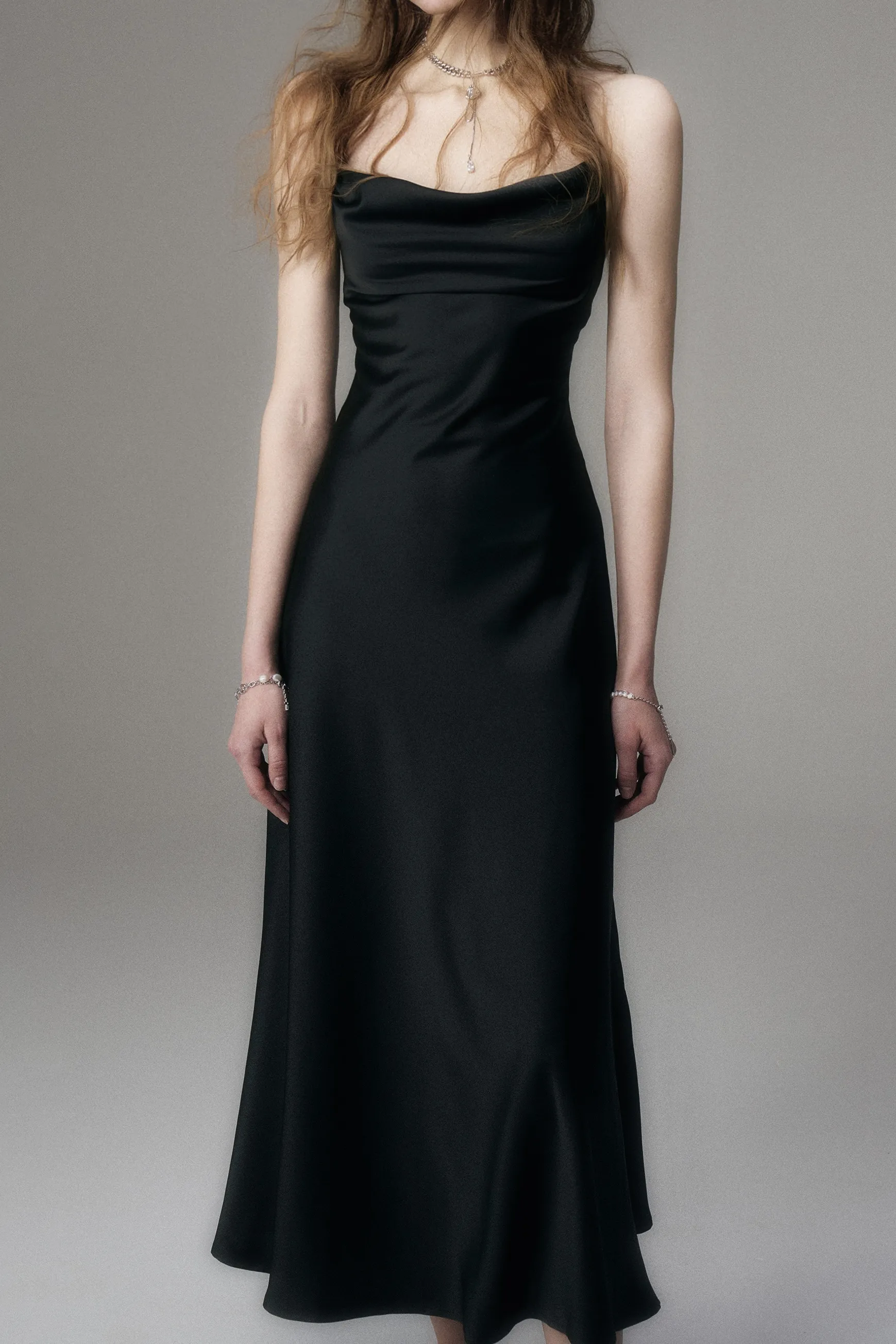 Cowl Neck Backless Maxi Dress with Acetate Satin
