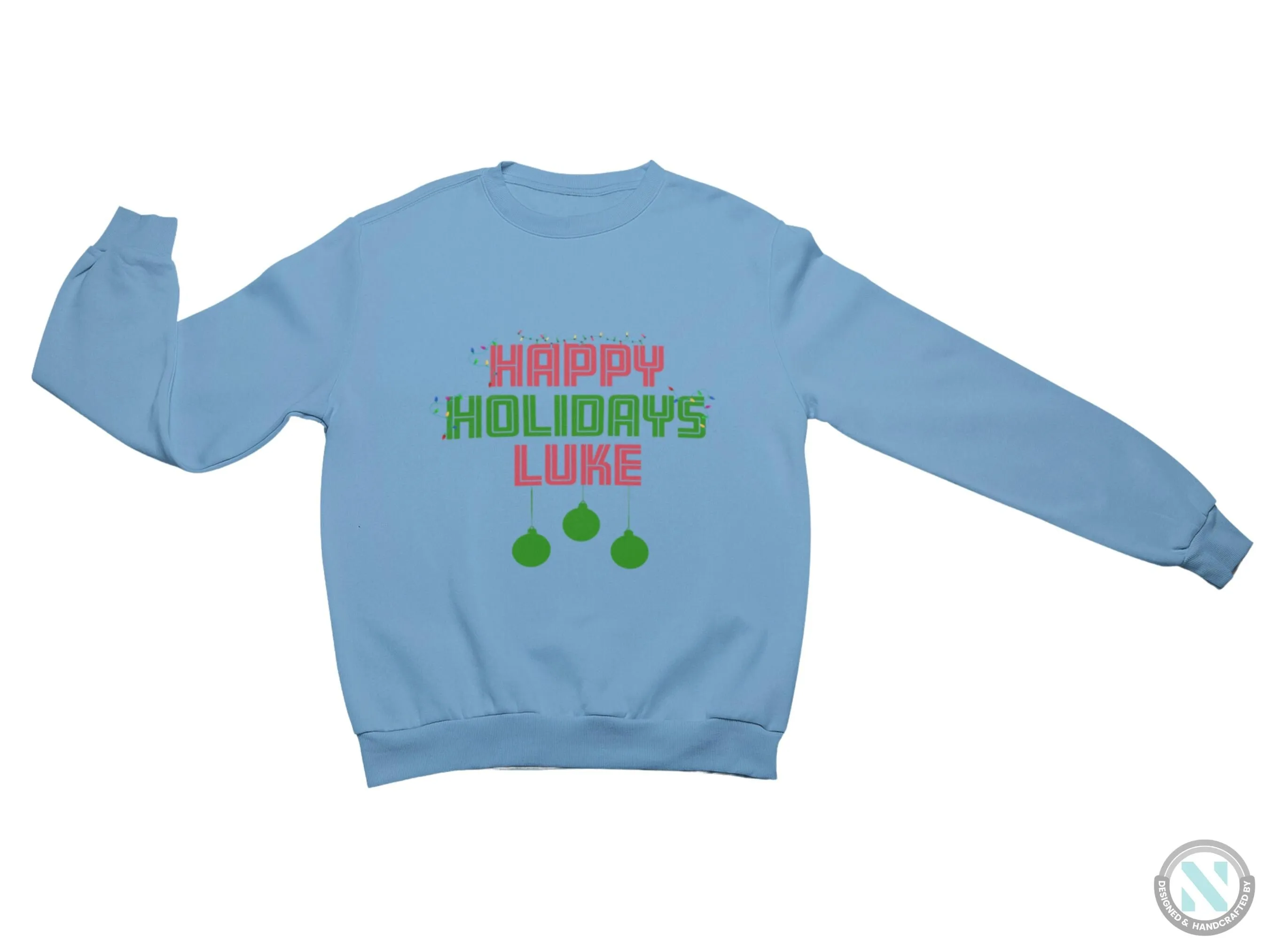 Custom Christmas Name Sweatshirt for Toddler Boys with Happy Holidays Text
