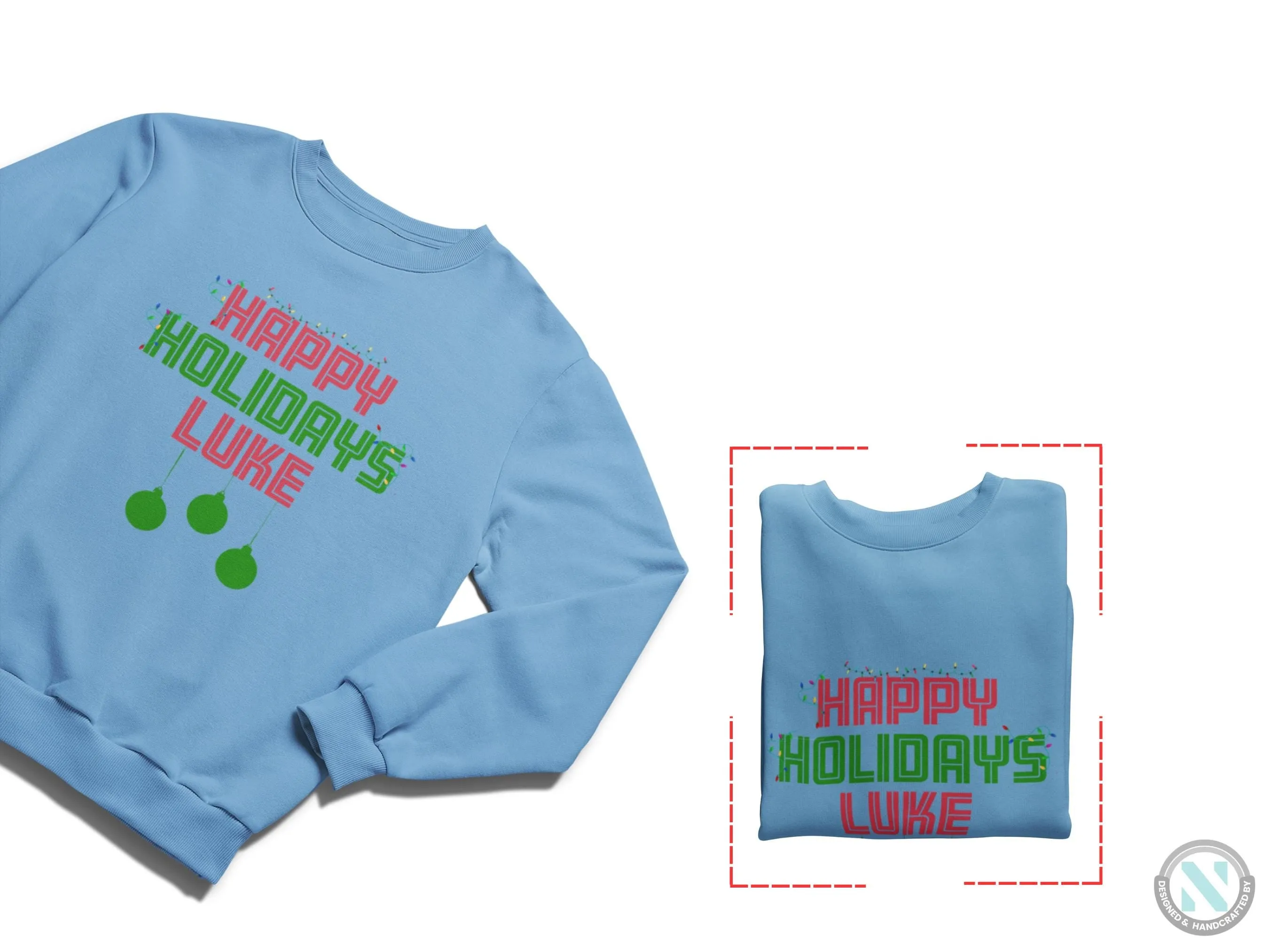 Custom Christmas Name Sweatshirt for Toddler Boys with Happy Holidays Text