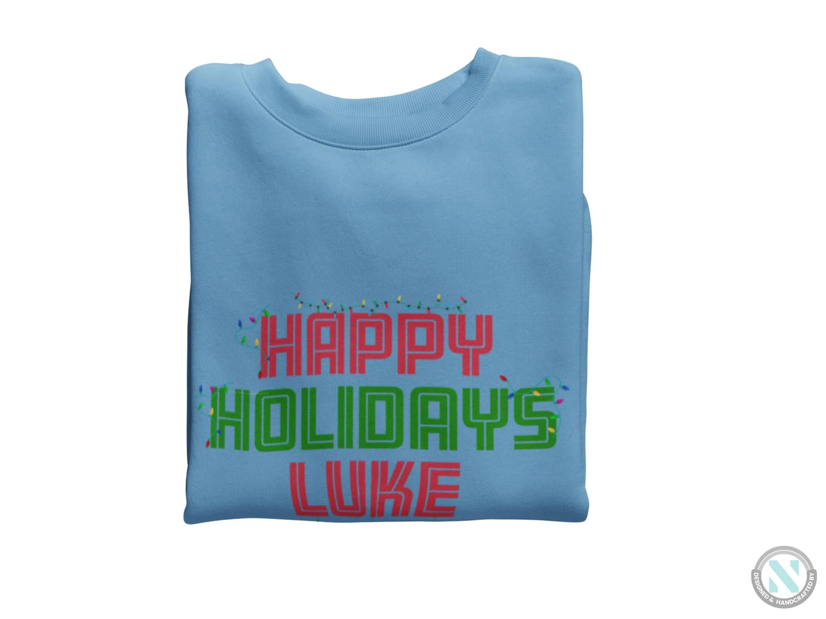 Custom Christmas Name Sweatshirt for Toddler Boys with Happy Holidays Text