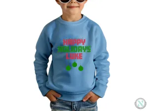 Custom Christmas Name Sweatshirt for Toddler Boys with Happy Holidays Text