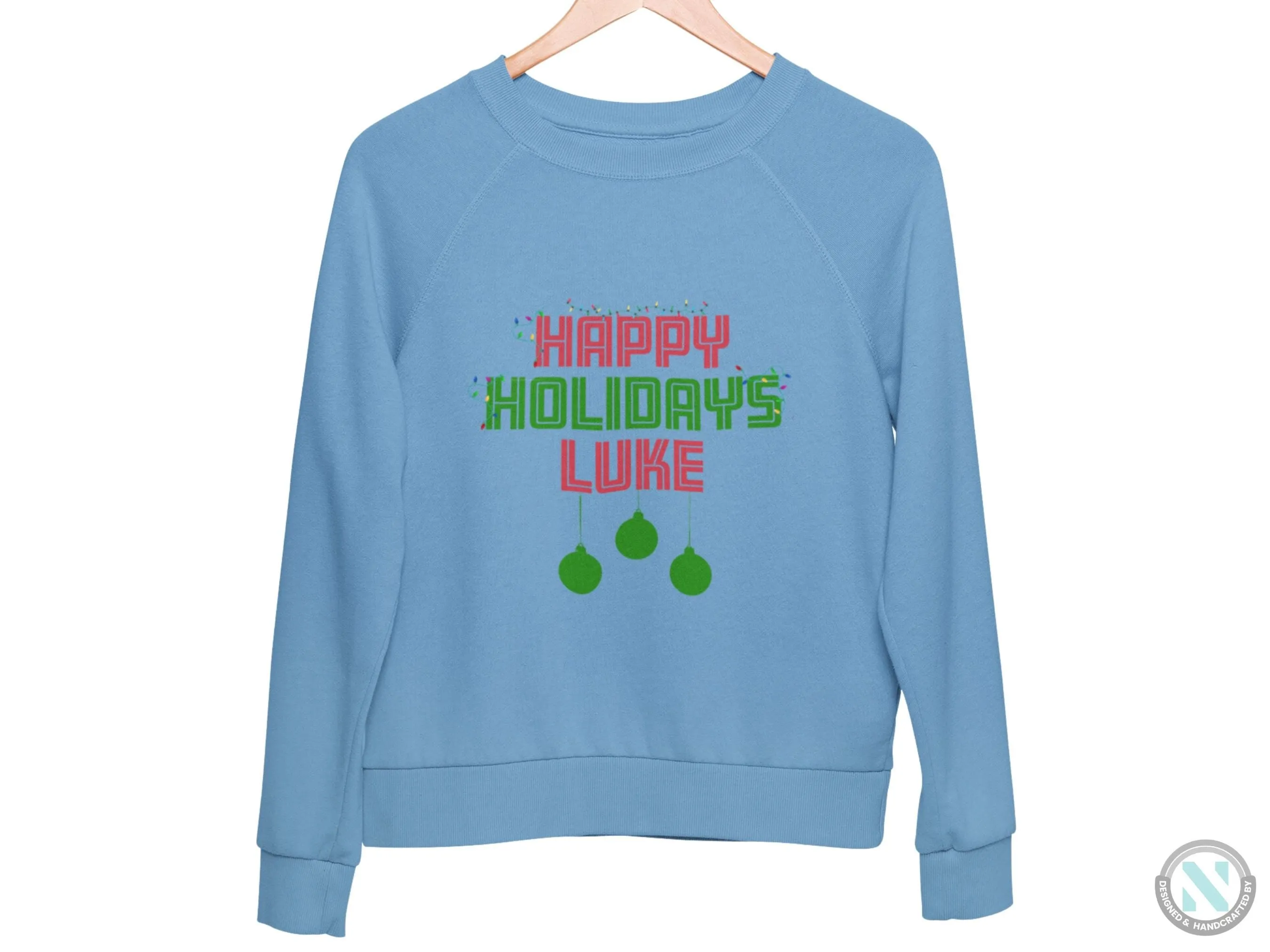 Custom Christmas Name Sweatshirt for Toddler Boys with Happy Holidays Text