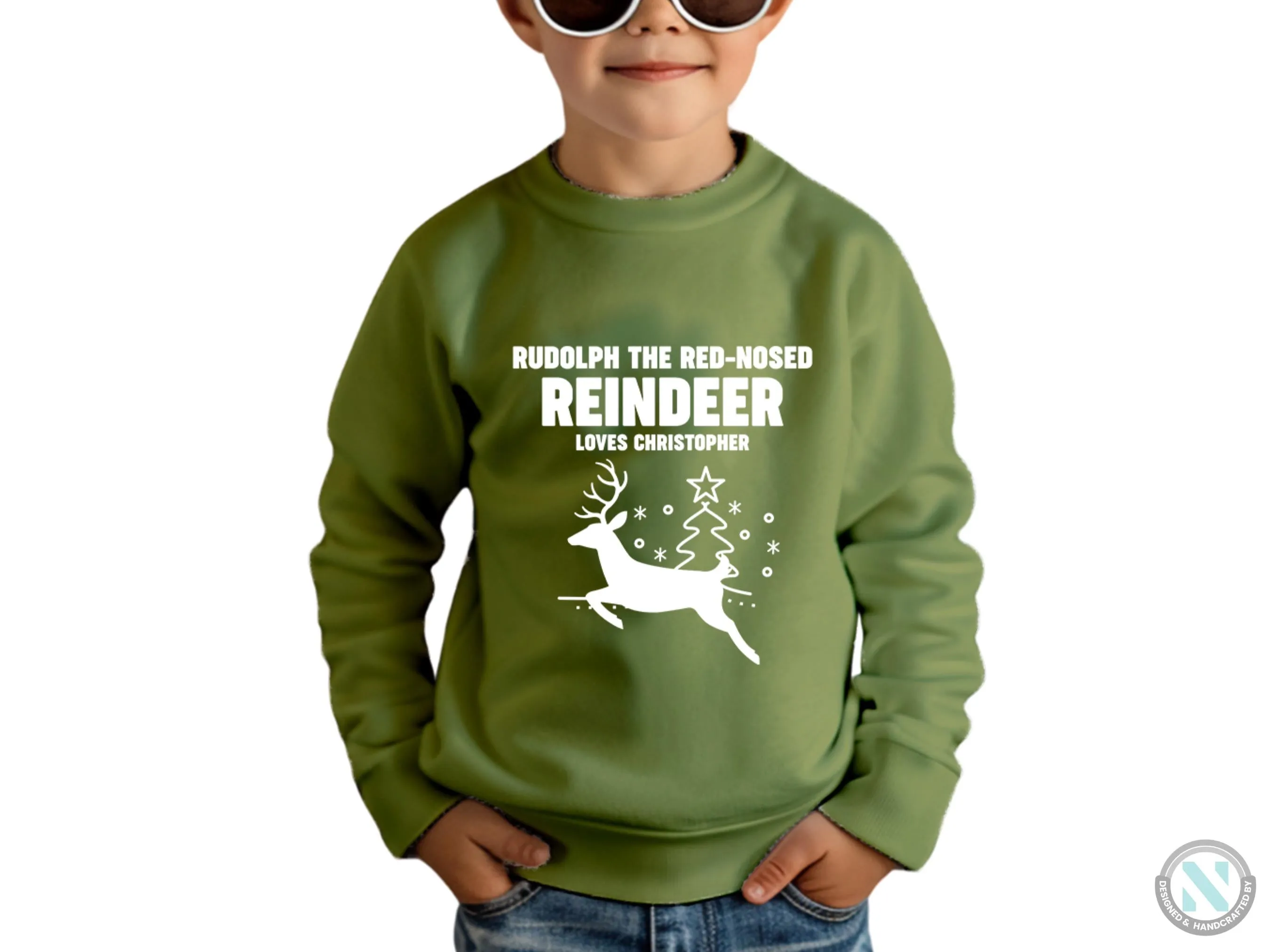 Custom Jumper Christmas Sweatshirt Gift for Toddler Boys with Reindeer Loves