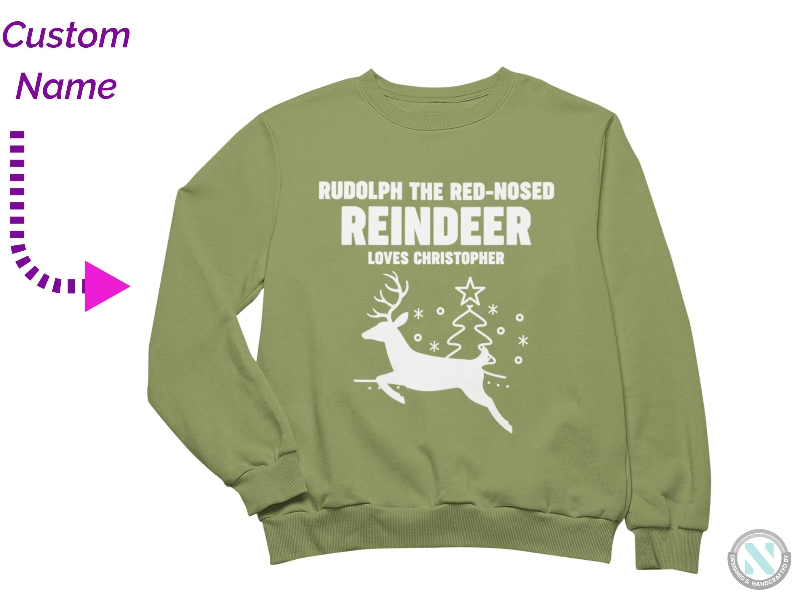 Custom Jumper Christmas Sweatshirt Gift for Toddler Boys with Reindeer Loves
