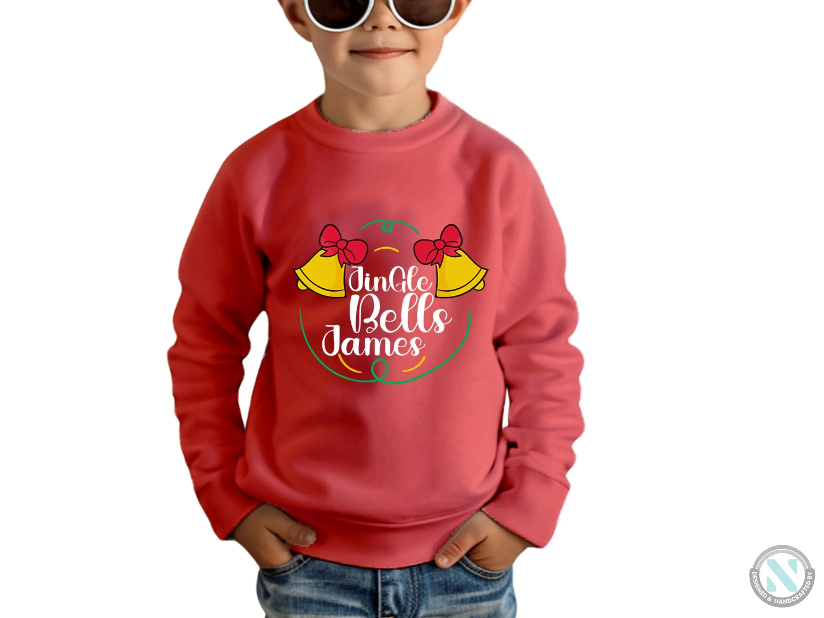 Custom Name Jumper Christmas Sweatshirt Gift for Toddler Boys with Jingle Bells