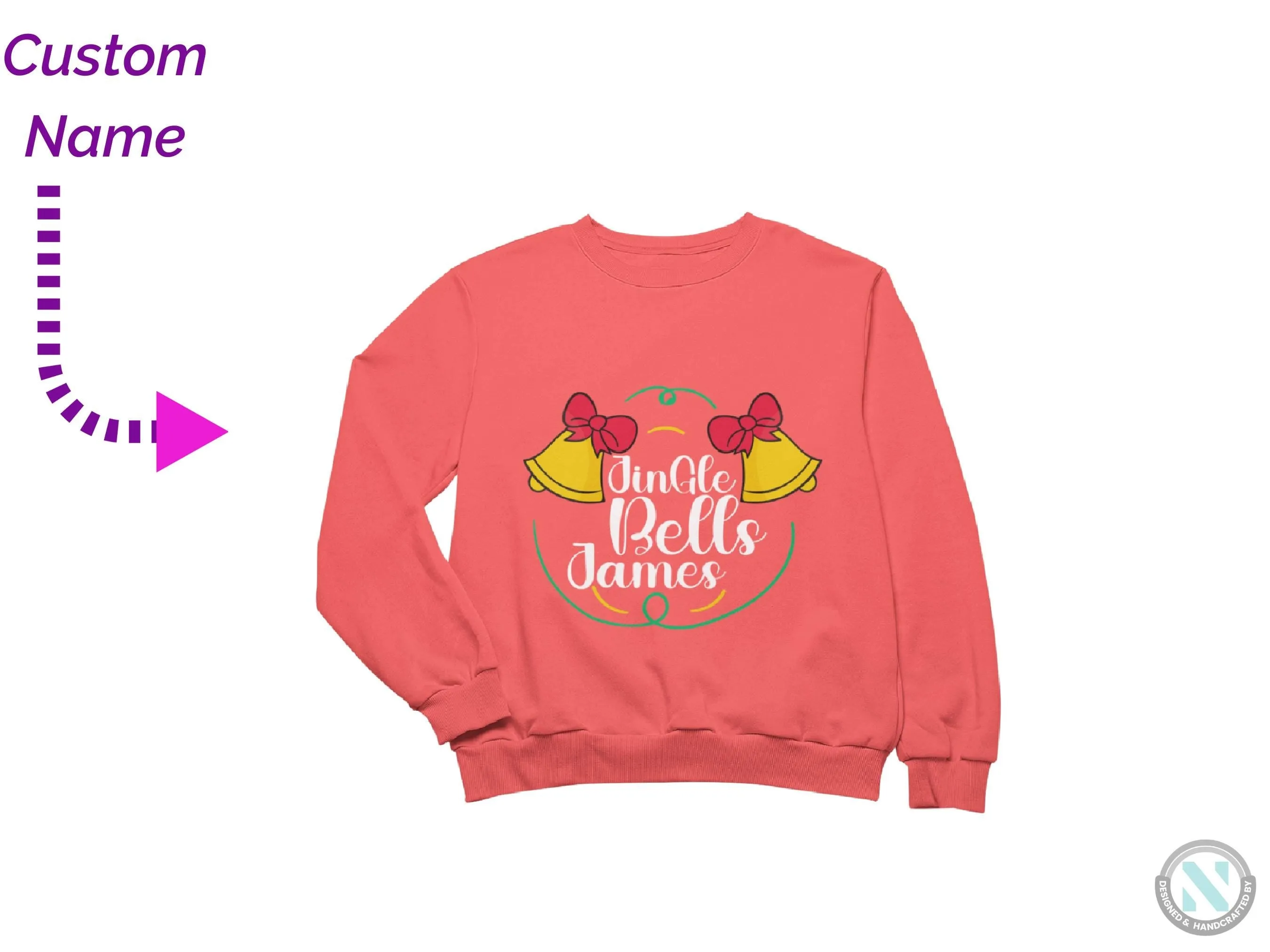 Custom Name Jumper Christmas Sweatshirt Gift for Toddler Boys with Jingle Bells