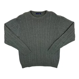Early 00's BHS Classic Green Cable Knit Cotton Crewneck Sweater Jumper