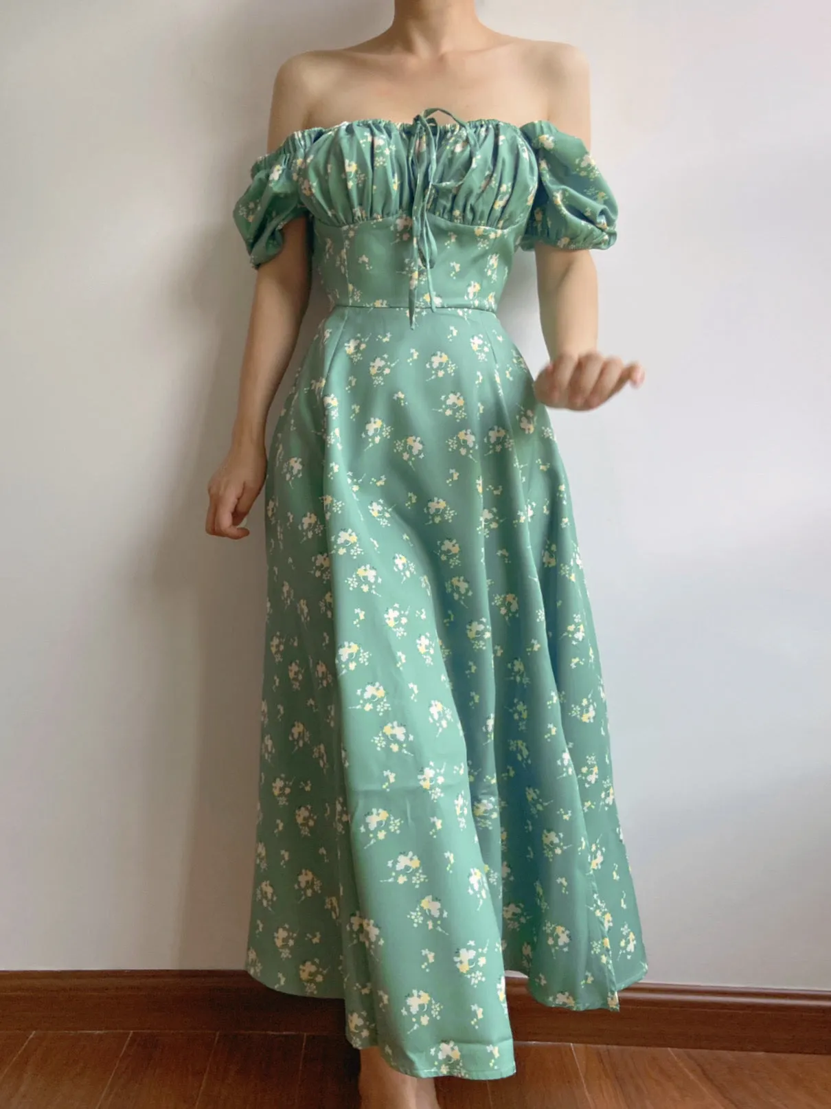 Green Garden Vibes Square Neck Dress