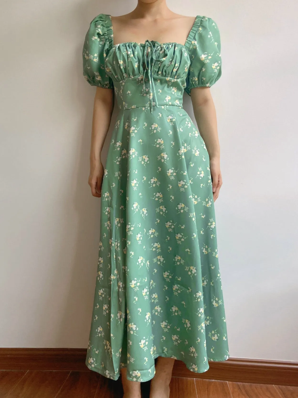 Green Garden Vibes Square Neck Dress