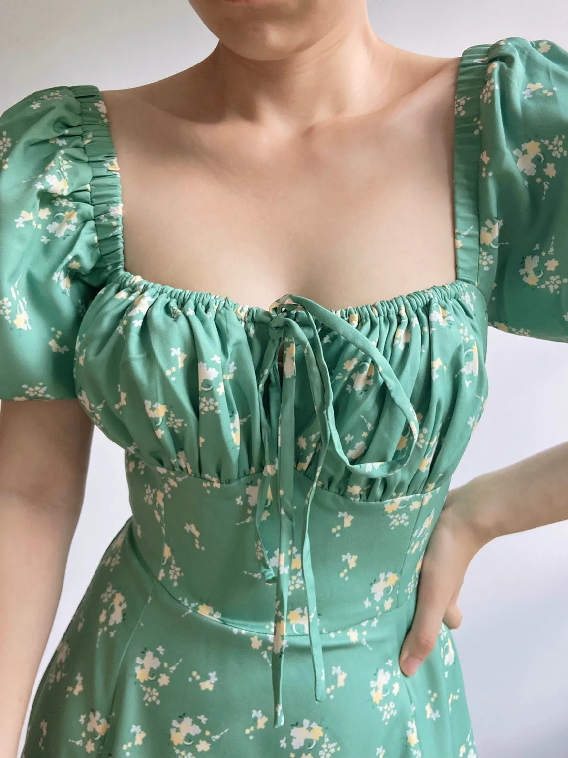 Green Garden Vibes Square Neck Dress