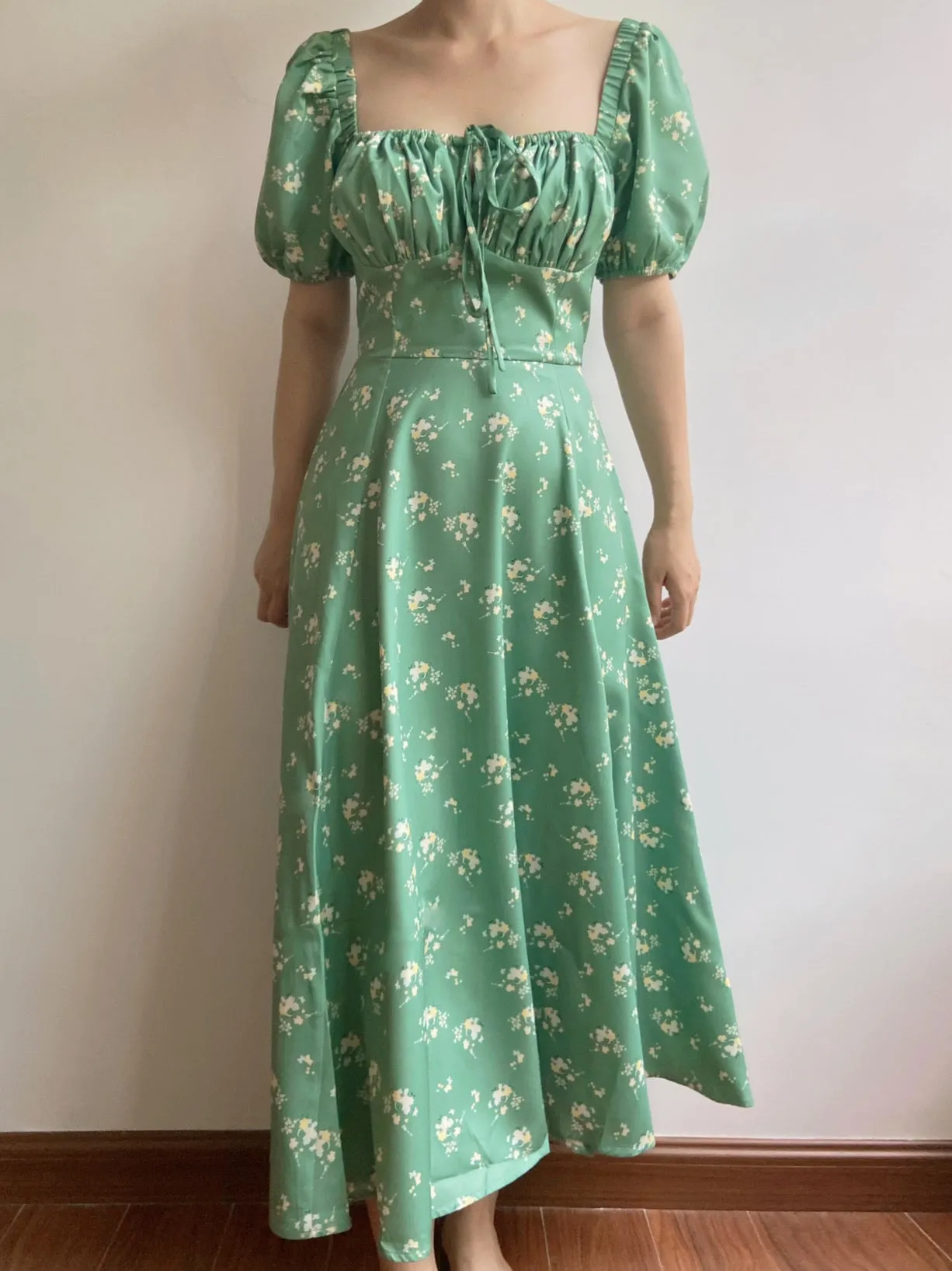 Green Garden Vibes Square Neck Dress