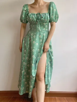 Green Garden Vibes Square Neck Dress