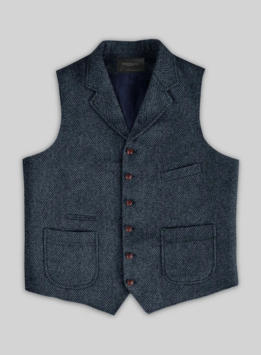 Highlander Heavy Blue Herringbone Tweed Hunting Vest