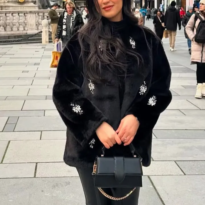 Juliana Rhinestone Embellished Faux Fur Jacket