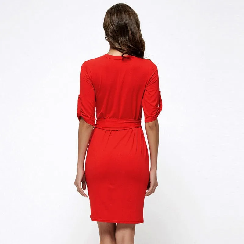 Knee-Length Dress With Half Sleeves